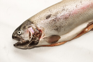 Fish red river trout, cleaning the scales, home cooking