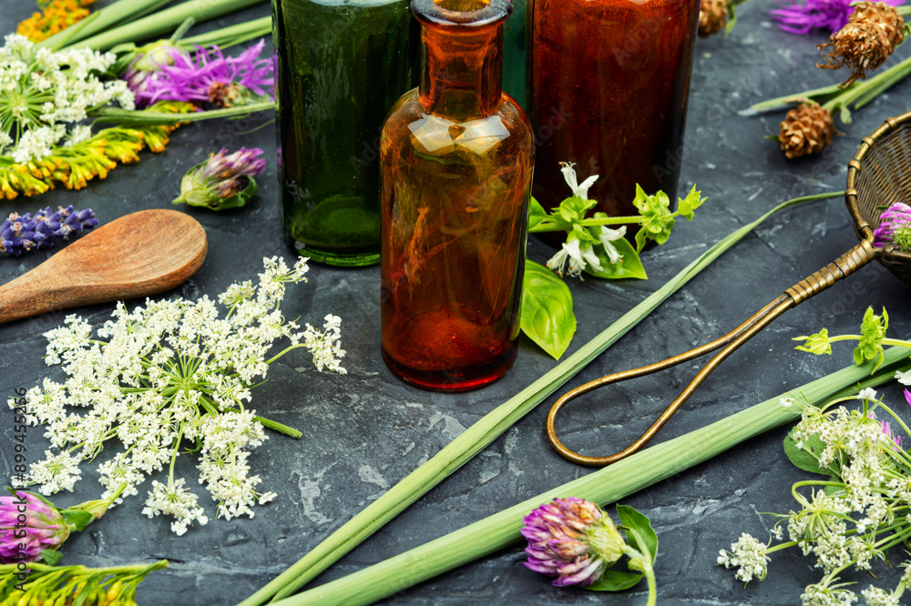 Poster healing mixtures from herbs.