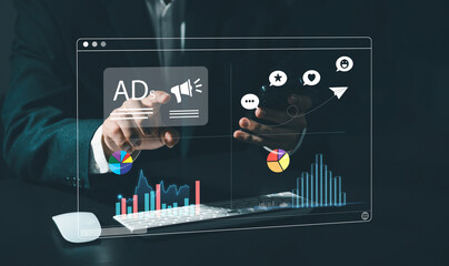 digital marketing concept Marketers analyze online advertising campaigns and performance indicators. Advertise on websites and social media Banner advertising on the internet.