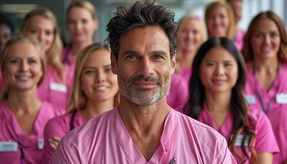 Obraz premium Group portrait of breast cancer awareness 
