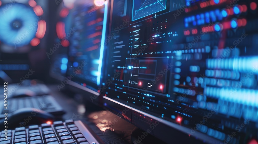 Poster close-up of a computer with a cybersecurity threat alert