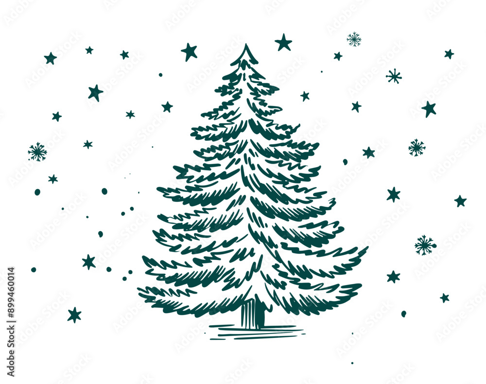 Wall mural christmas tree hand drawn illustration