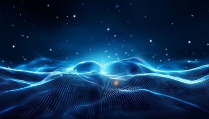 Fondo de pantalla abstracto de noche con partículas de luz alrededor en un fondo azul oscuro creando una atmósfera misteriosa y de magia.