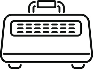 Line drawing of a plastic pet carrier with a handle, designed for safe and comfortable transportation of small animals