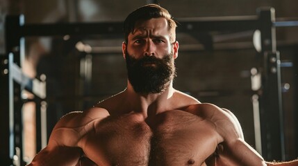 Fototapeta premium Fitness model, athlete with big muscles in the gym during training