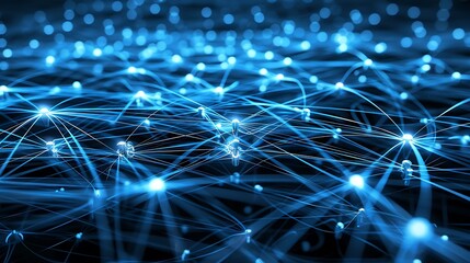 Abstract blue network with lines and points representing connections and flow.