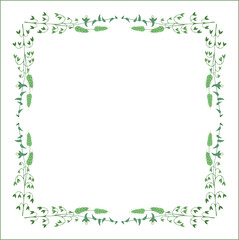 Fototapeta premium Elegant green vegetal ornamental frame with green spikelets, decorative border, corners for greeting cards, banners, business cards, invitations, menus. Isolated vector illustration. 