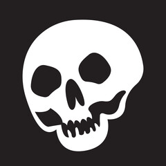 White human skull vector illustration isolated on black background, scary skull bones skeleton clip art image
