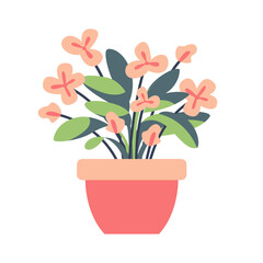 Garden flowers in flower pot vector art, flat design illustration, houseplant in flowerpot clip art image