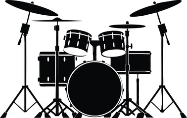  drum kit silhouette vector illustration on white background 