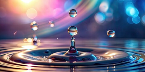 Water droplets suspended in mid-air, reflecting light and creating a beautiful and ethereal display, water droplets