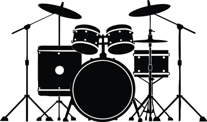  drum kit silhouette vector illustration on white background 