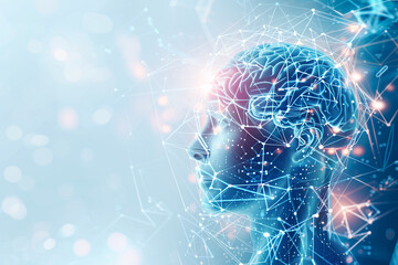 Abstract human head with neural connections and digital brain vector background