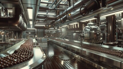 Fototapeta premium A factory with conveyor belts and a large machine