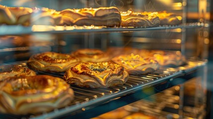 Artistic shot of smart ovens baking intricate pastries, with a focus on the detailed textures and vibrant colors. --ar 16:9 --style raw Job ID: 007757d3-00da-4c47-85ef-1ed36bde7417