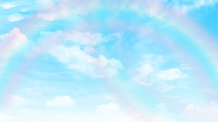 Background with clouds on blue sky. Rainbow blue sky. Vector background