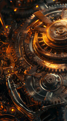 Fototapeta premium Detailed metallic gears and cogs in a complex machinery setup.