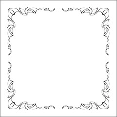 Elegant black and white ornamental frame, decorative border, corners for greeting cards, banners, business cards, invitations, menus. Isolated vector illustration.	