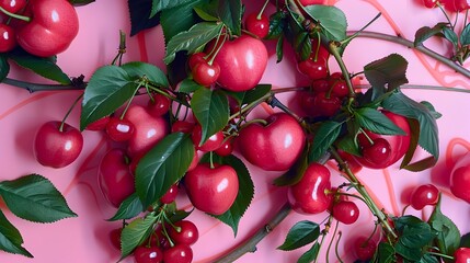 Lush Vintage Floral Arrangement of Pisum Plants and Cherry Arteries in Vibrant Color Blocking