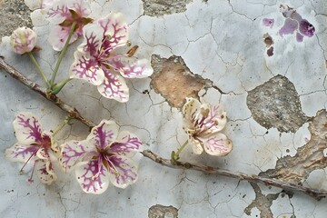 Delicate Vicia Flowers Blooming with Chestnut Veined Rustic Backdrop