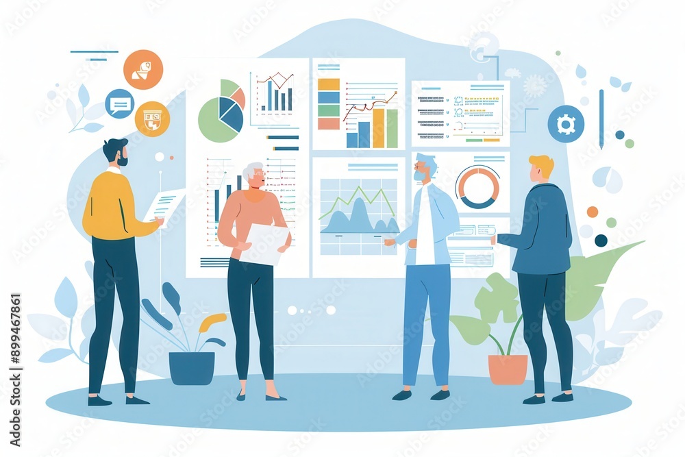 Leinwandbilder a group of elderly people collaborates, sharing insights while analyzing graphs and charts in a well