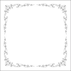 Elegant black and white ornamental frame, decorative border, corners for greeting cards, banners, business cards, invitations, menus. Isolated vector illustration.	