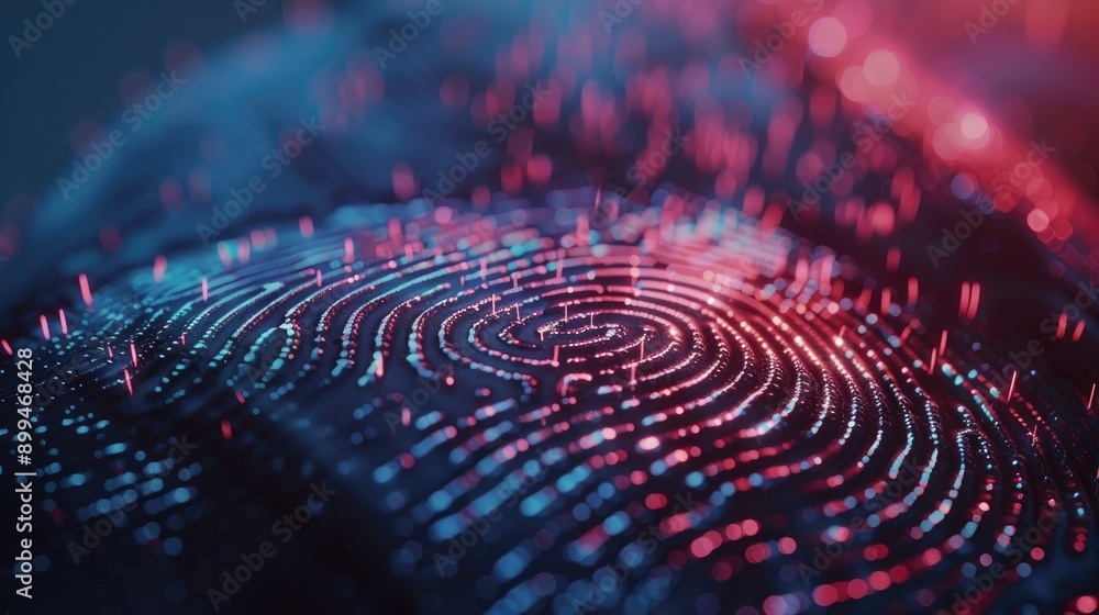 Poster digital fingerprint graphic representing biometric identity verification
