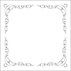 Elegant black and white ornamental frame, decorative border, corners for greeting cards, banners, business cards, invitations, menus. Isolated vector illustration.	