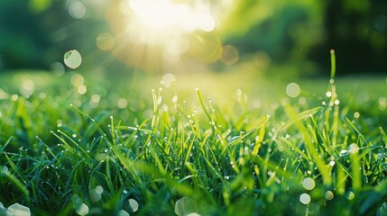 Obraz premium Blurry view of grass under sunlight