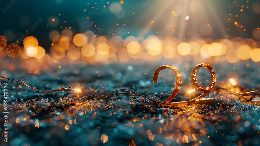 Aufkleber close up of the golden numbers '20' with a bokeh background of sparkling lights. it creates a festiv