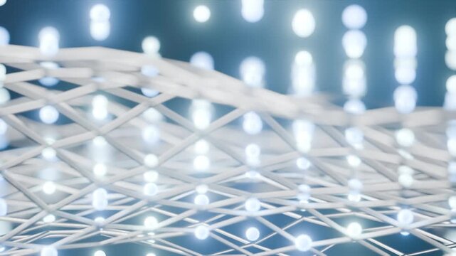 Presenting a remarkable 3D visualization depicting an intricate neural network with glowing nodes and linked lines, symbolizing technological advancement and enhanced connectivity. 3d video render, 4k