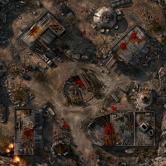Post Apocalyptic  Battle Map  for RPG ,Map for Dungeons and Dragons,DnD map, Tabletop Role-Playing Games, Adventure Game Background, Top-Down View