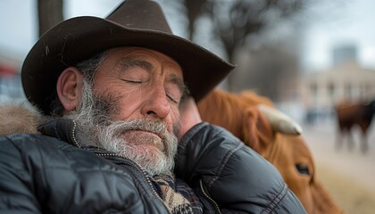 A cowboy catnaps as he waits for the twice-daily cattle