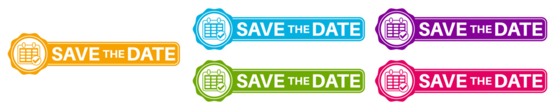 set save the date sign symbol. Save Calendar Date icon labels sticker design vector illustration	
