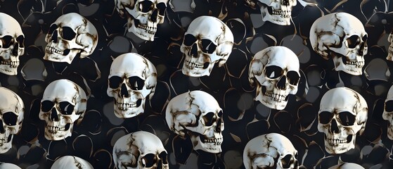 Seamless skull pattern with a blend of classic and contemporary styles, highlighted by a high contrast, chiaroscuro lighting effect, creating a striking visual impact