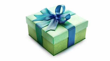 Obraz premium Beautifully Wrapped Green Gift Box with Blue Ribbon