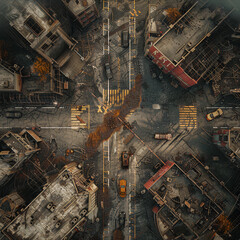 Post Apocalyptic  Battle Map  for RPG ,Map for Dungeons and Dragons,DnD map, Tabletop Role-Playing Games, Adventure Game Background, Top-Down View