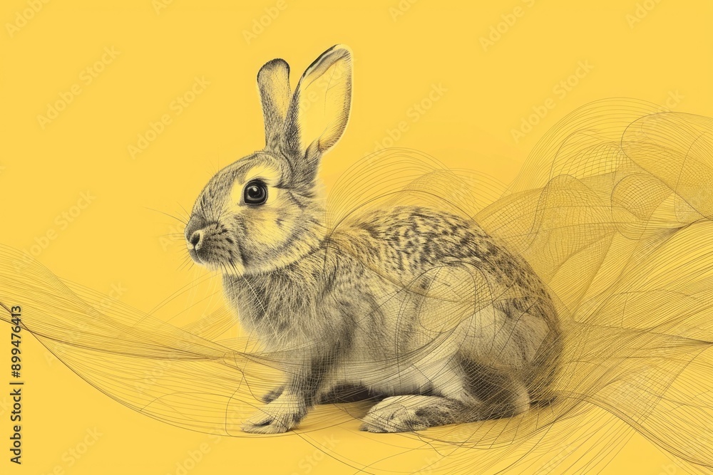 Poster rabbit. continuouse line. background. easter design concept. isolated element. vector.