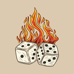 artwork illustration art t-shirt design dice on fire premium vector