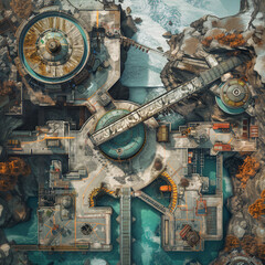 Post Apocalyptic  Battle Map  for RPG ,Map for Dungeons and Dragons,DnD map, Tabletop Role-Playing Games, Adventure Game Background, Top-Down View