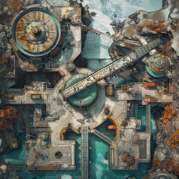 Post Apocalyptic  Battle Map  for RPG ,Map for Dungeons and Dragons,DnD map, Tabletop Role-Playing Games, Adventure Game Background, Top-Down View