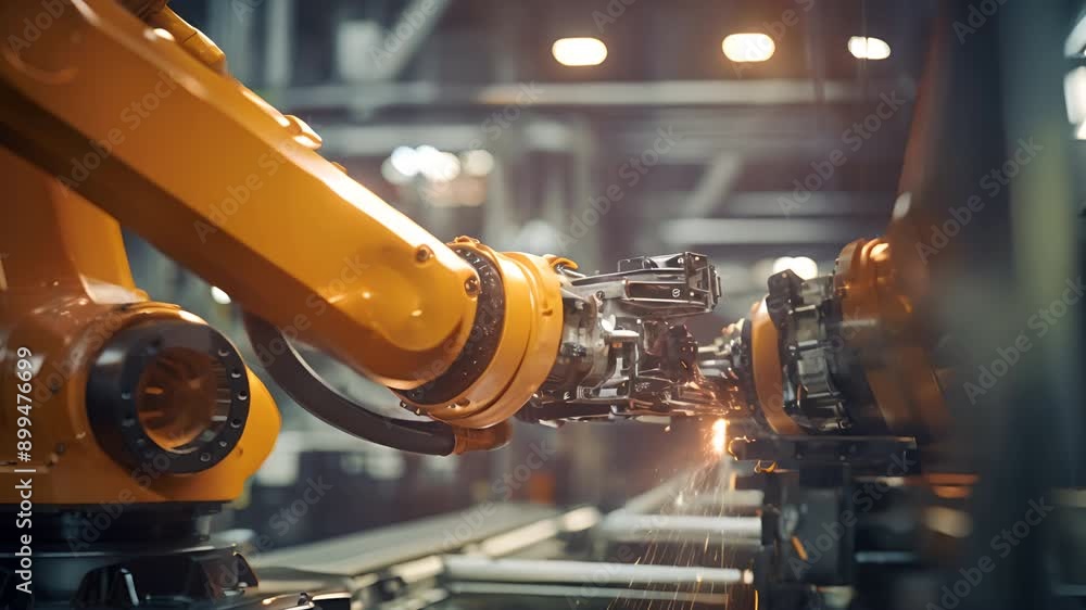 Leinwandbilder a car is being built in a factory with robots. scene is industrial and mechanical