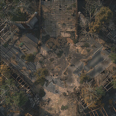 Post Apocalyptic  Battle Map  for RPG ,Map for Dungeons and Dragons,DnD map, Tabletop Role-Playing Games, Adventure Game Background, Top-Down View