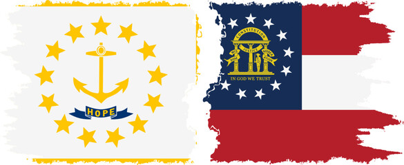 Georgia and Rhode Island states grunge brush flags connection, vector