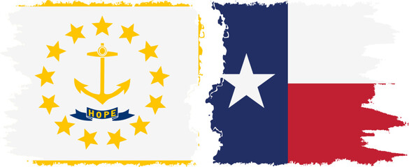 Texas and Rhode Island states grunge brush flags connection, vector