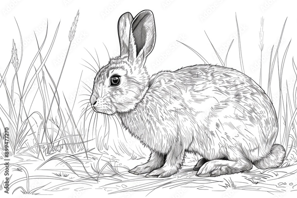 Poster continuous line drawing of rabbit in vector illustration.