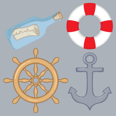 artwork illustration and T-shirt design 
buoy anchor and pirate map bundle vector	