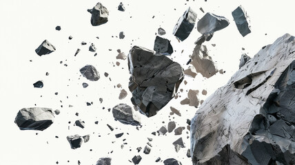 Falling rocks isolated on white background