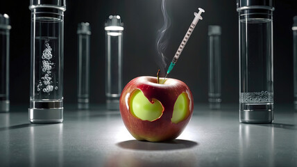 The harmful impact of uncontrolled use of pesticides, herbicides, and growth hormones in fruit production concept