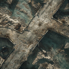 Post Apocalyptic  Top view Battle Map  for RPG ,Map for Dungeons and Dragons,DnD map, Tabletop Role-Playing Games, Adventure Game Background, Top-Down View